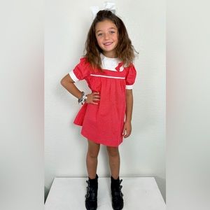 Vintage 80s Red Dress with Bib, Girls 5T